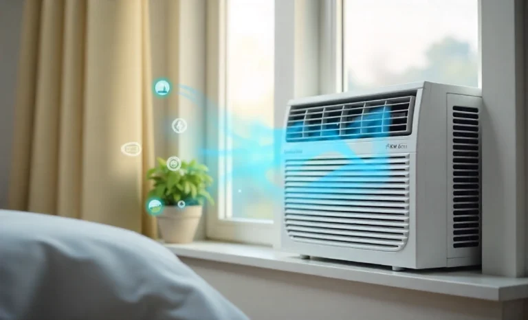 AKW 06CR4 window unit cooling a cozy bedroom with easy setup and energy efficiency