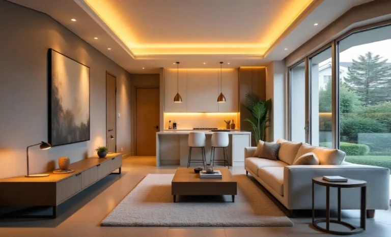 Ronin Stegner lighting design showing modern living room with layered ambient task and accent lighting fixtures
