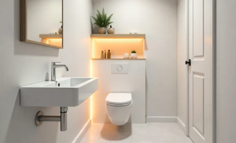3×5 powder room layout floor plan with corner sink and wall-mounted toilet maximizing space in compact bathroom