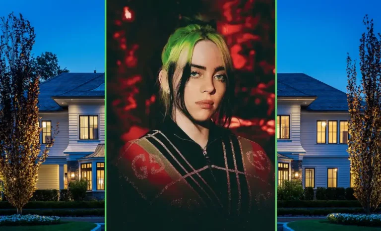 Billie Eilish house Glendale ranch with Spanish-style stucco walls, red tile roof, and gated security entrance