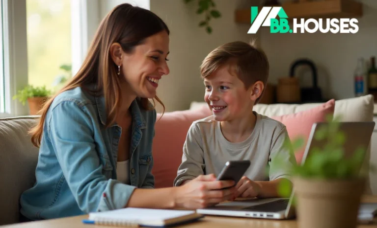 Chelsea Acton famous parenting image of mom and teen talking warmly, showcasing gentle parenting in a modern home.
