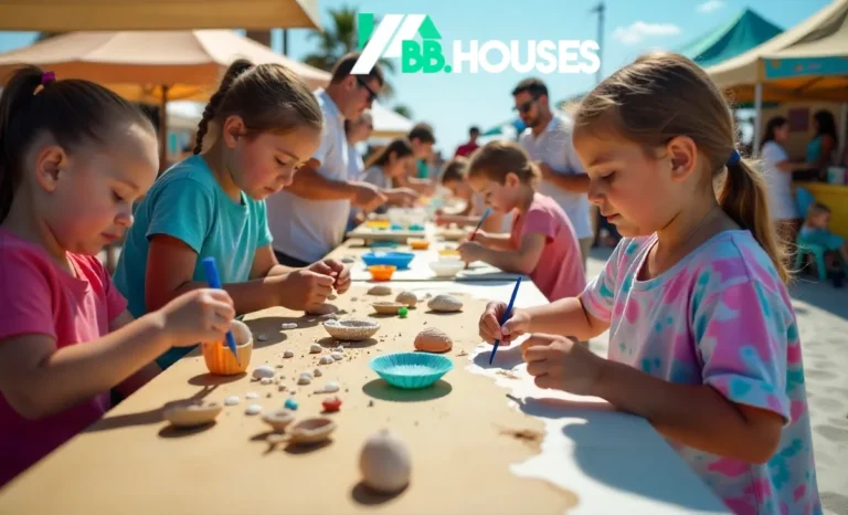 Kids and families creating seashell art and tie-dye at Fun Crafts Thunderonthegulf, a creative festival zone with coastal crafts.