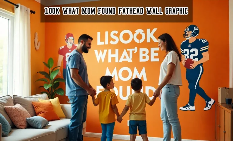 Look What Mom Found Fathead Wall Graphic giveaway winners celebrating in decorated room with life-size sports and cartoon decals