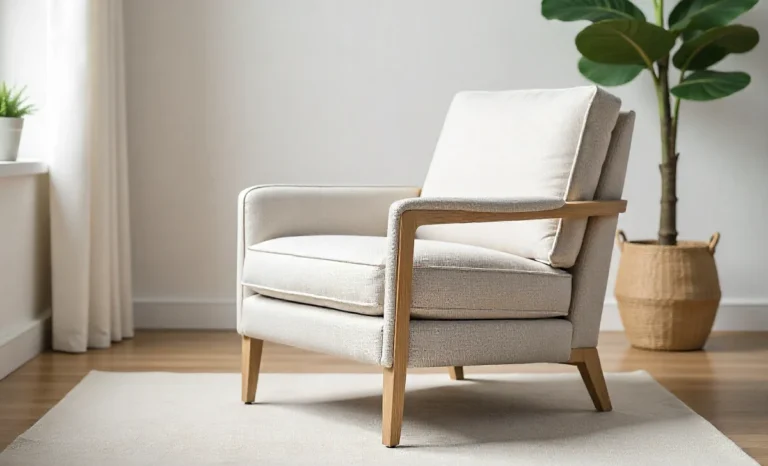 SN 503930563070 Ashley furniture accent chair with beige upholstery in modern home interior design setting