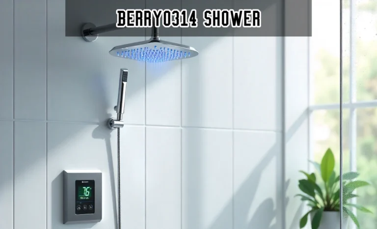Berry0314 Shower Plus model installed in a modern bathroom, showing LED temperature display and chrome finish