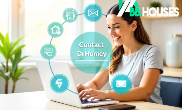 Multiple contact drhomey methods to reach DrHomey support, including phone, email, live chat, and mobile app