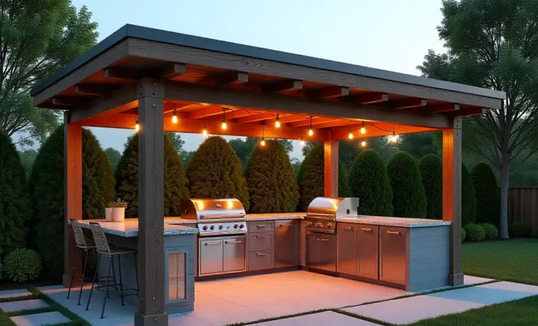 Covered Outdoor Kitchen Ideas: Transform Your Backyard Into a Year-Round Cooking Haven Covered outdoor kitchen ideas featuring pergola, grill, and seating area designed for all-season backyard use.