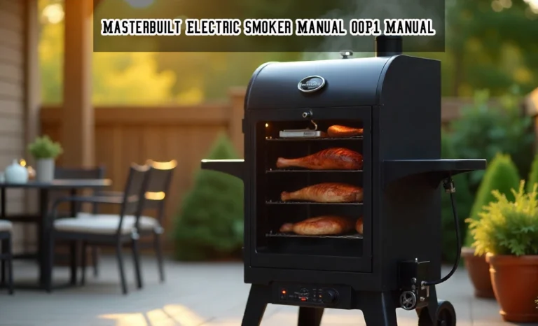 Masterbuilt Electric Smoker Manual OOP1 Manual with digital control panel and side wood chip loader, outdoors ready for smoking