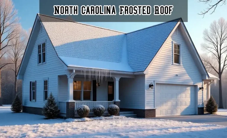 North Carolina frosted roof home showing ice formation patterns and gutter icicles, indicating potential insulation problems