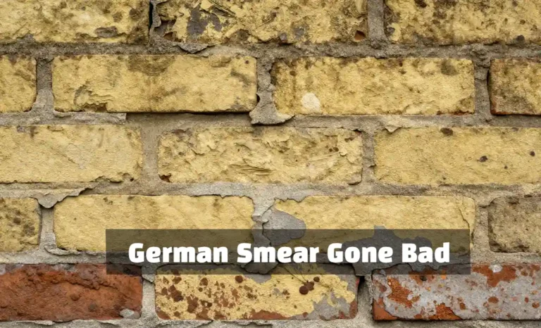 German Smear gone bad showing cracked, uneven mortar on brick surface.