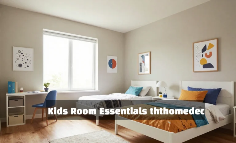 Kids Room Essentials ththomedec featuring organized bedroom with twin bed, storage bins, study desk & safe furniture